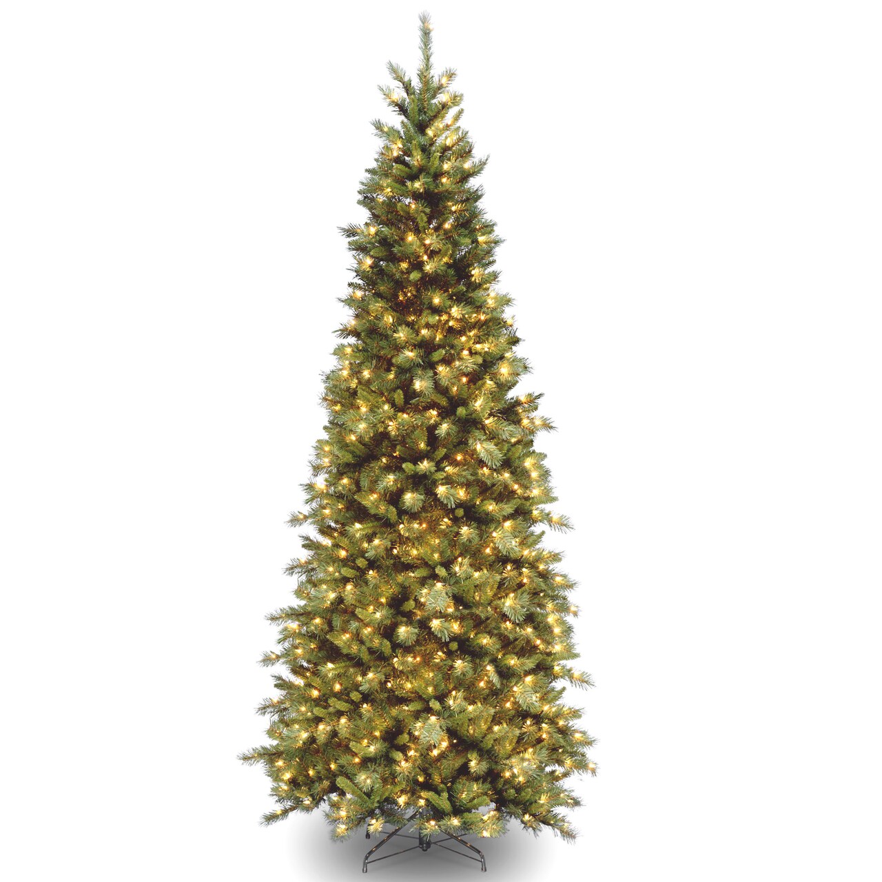 National Tree Company Pre-Lit Artificial Slim Christmas Tree, Green, Tiffany Fir, White Lights, Includes Stand, 9 Feet